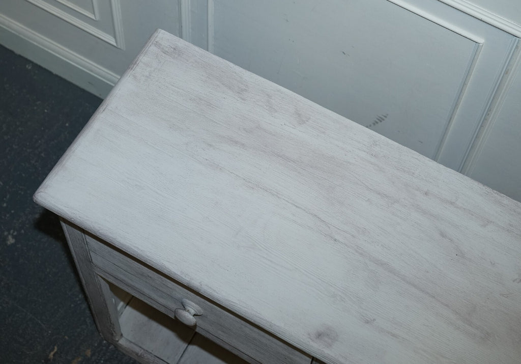 ANTIQUE HAND PAINTED ENGLISH PINE FARMHOUSE SIDEBOARD WITH THREE DRAWERS