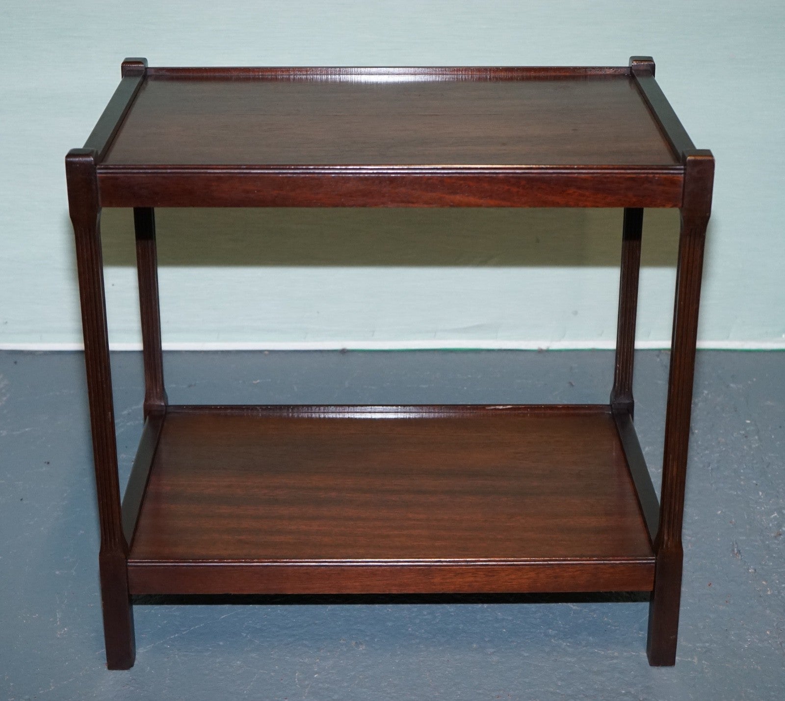 VINTAGE MID CENTURY HARDWOOD TWO TIER SIDE TABLE OCASSIONAL TABLE