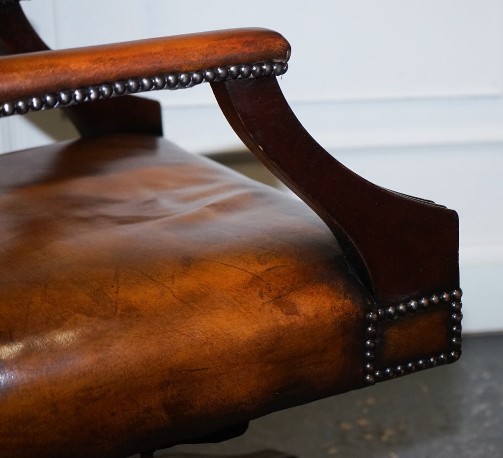RARE CIGAR BROWN LEATHER CHESTERFIELD DIRECTIONS CONFERENCE LEATHER CHAIR