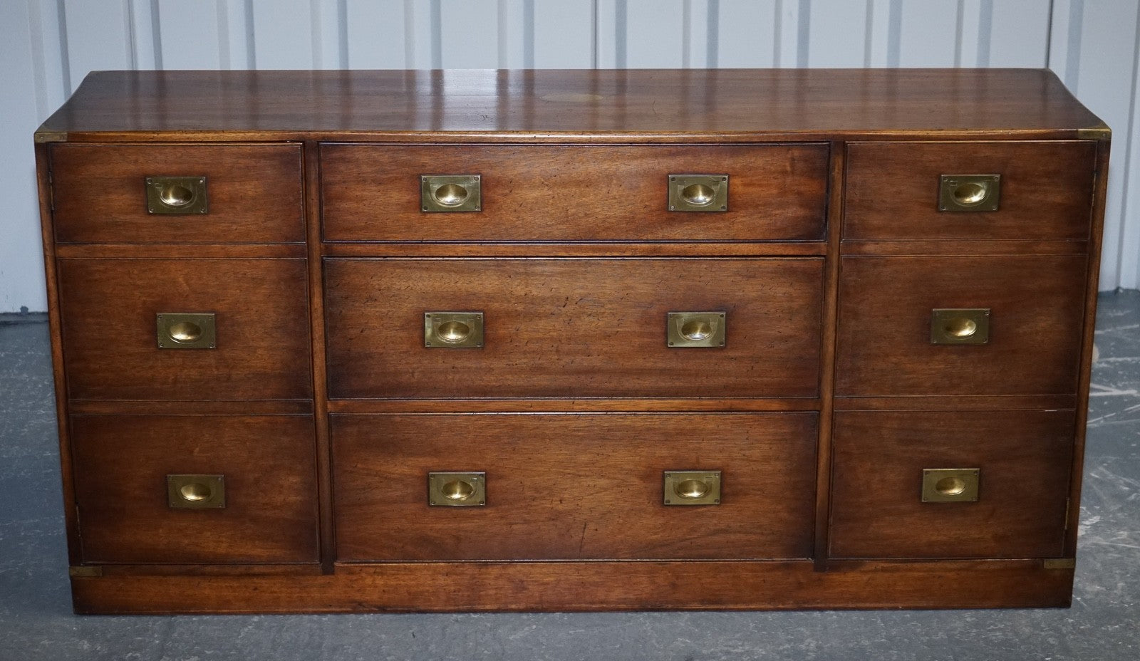 1950'S ENGLISH BEVAN FUNNEL MILITARY CAMPAIGN SIDEBOARD BRASS FITTINGS