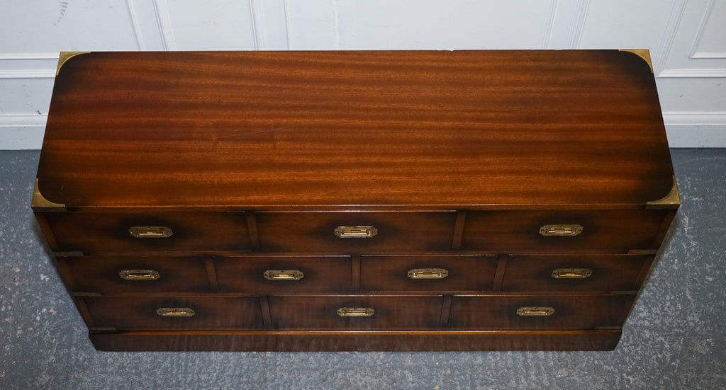 VINTAGE JANSEN OF LONDON MILITARY CAMPAIGN BRASS SIDEBOARD CHEST OF DRAWERS
