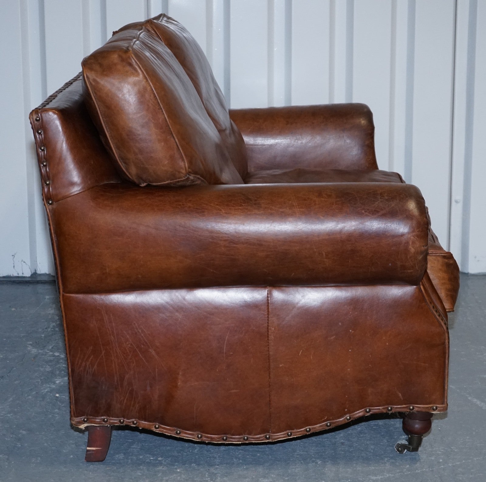 HALO TIMOTHY OULTON STYLE BALMORAL TWO SEATER BROWN HERITAGE LEATHER SOFA