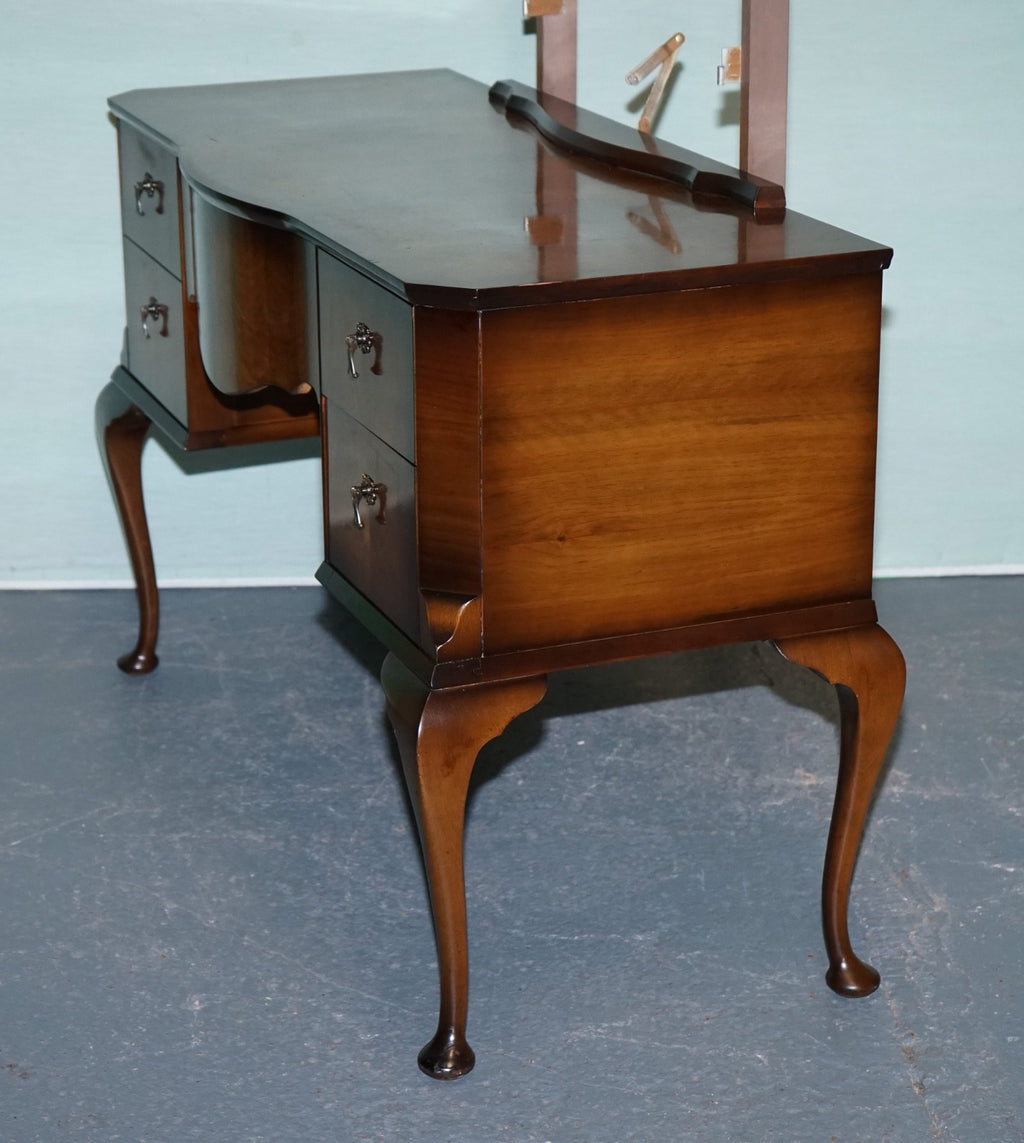 VINTAGE QUEEN ANNE STYLE LEGS DRESSING TABLE VANITY WITH LARGE MIRROR