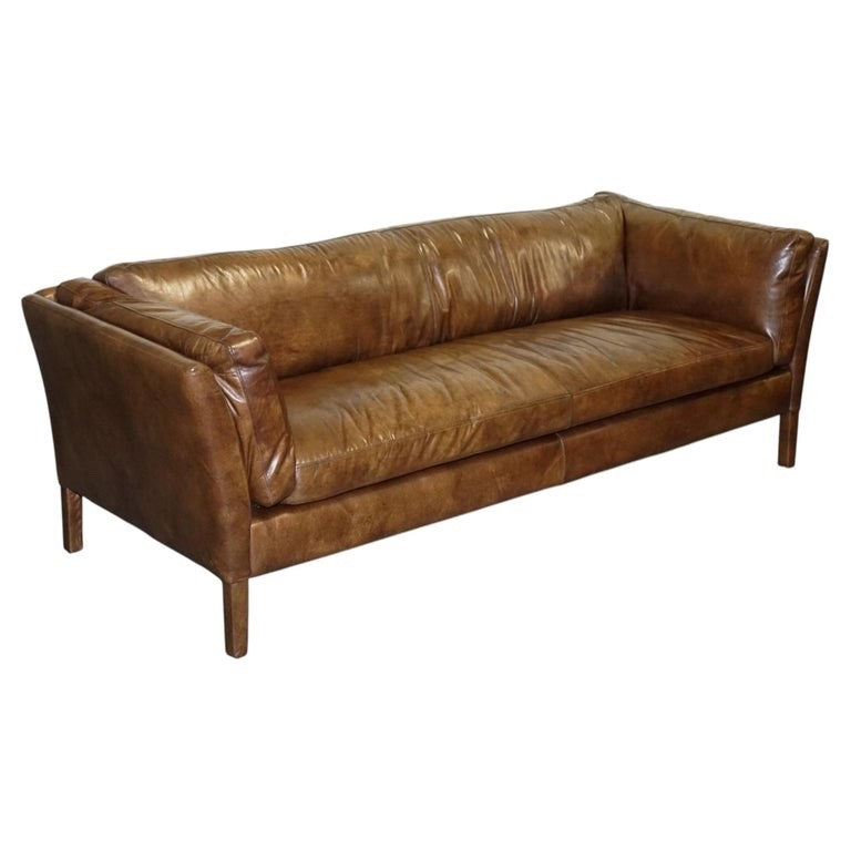 HALO GROUCHO BEAUTIFUL BROWN LEATHER THREE SEATER COMPACT SOFA
