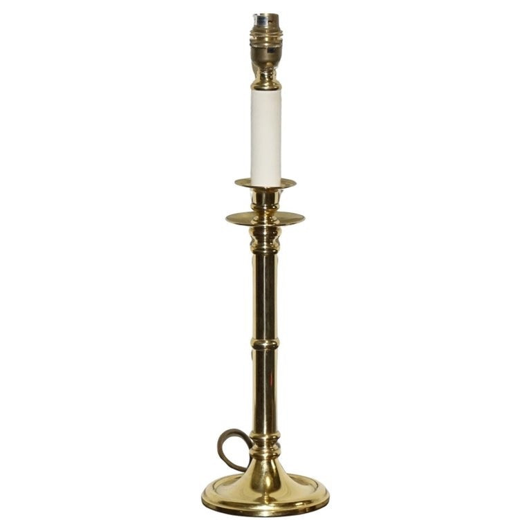 VINTAGE ENGLISH GEORGIAN STYLE SOLID BRASS WHITE CANDLE STICK TABLE LAMP