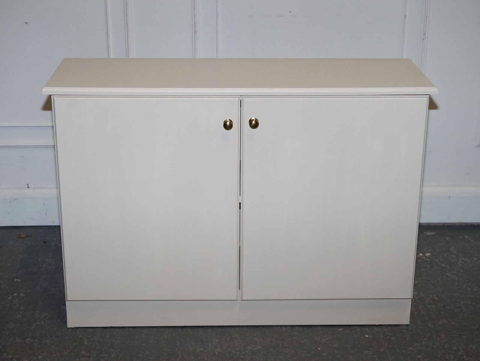 MINIMALIST PAINTED WHITE CUPBOARD WITH BRASS KNOBS MATCHING TABLES AVAILABLE