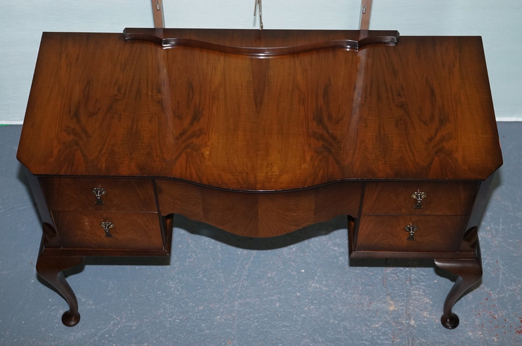 VINTAGE QUEEN ANNE STYLE LEGS DRESSING TABLE VANITY WITH LARGE MIRROR