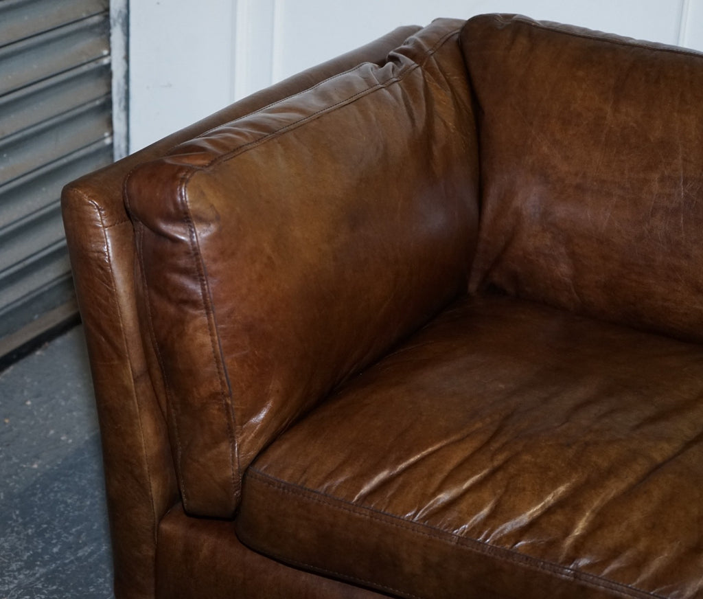 HALO GROUCHO BEAUTIFUL BROWN LEATHER THREE SEATER COMPACT SOFA