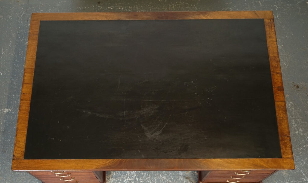 ANTIQUE HUGE DISTRESSED PARTNERS DESK WITH NAVY BLUE LEATHER TOP J1