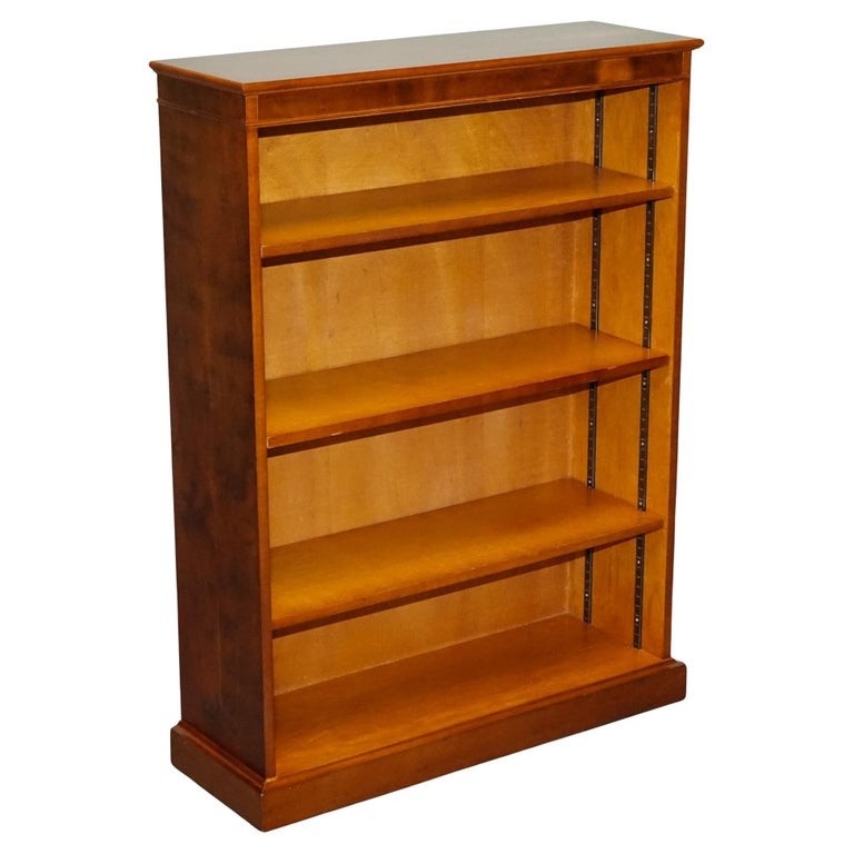 VINTAGE TRADITIONAL BURR YEW WOOD DWARF OPEN BOOKCASE ADJUSTABLE SHELVES