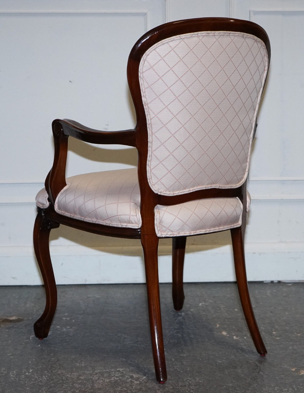 VINTAGE FRENCH STYLE WALNUT UPHOLSTERED SALON ARMCHAIR