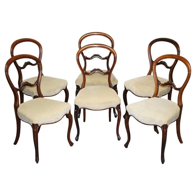 SET OF SIX CIRCA 1860 VICTORIAN BALLOON BACK DINNING CHAIRS