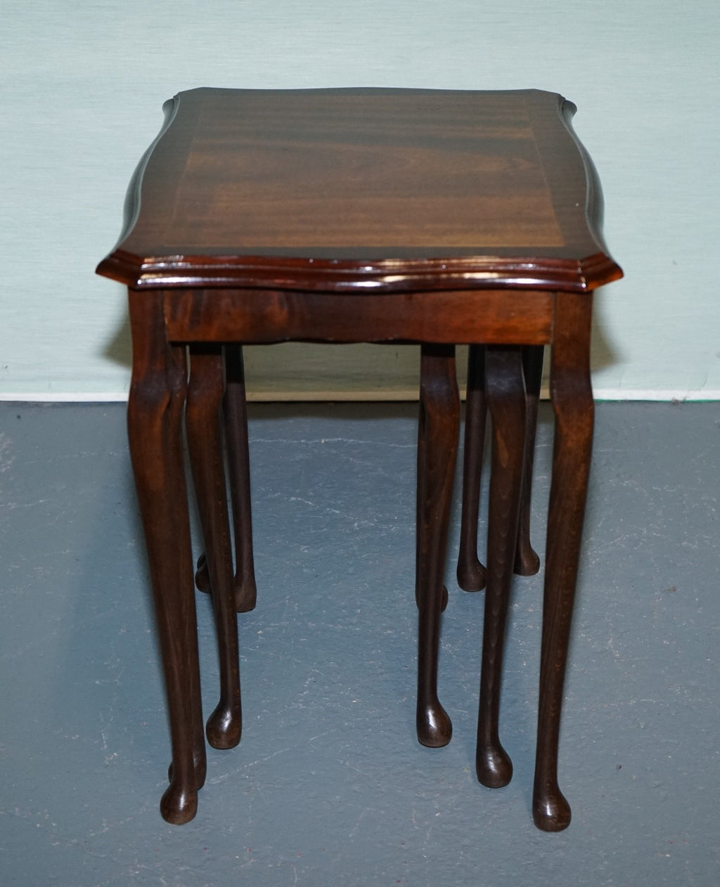 VINTAGE HARDWOOD NEST OF TABLES WITH iNLAY QUEEN ANNE STYLE
