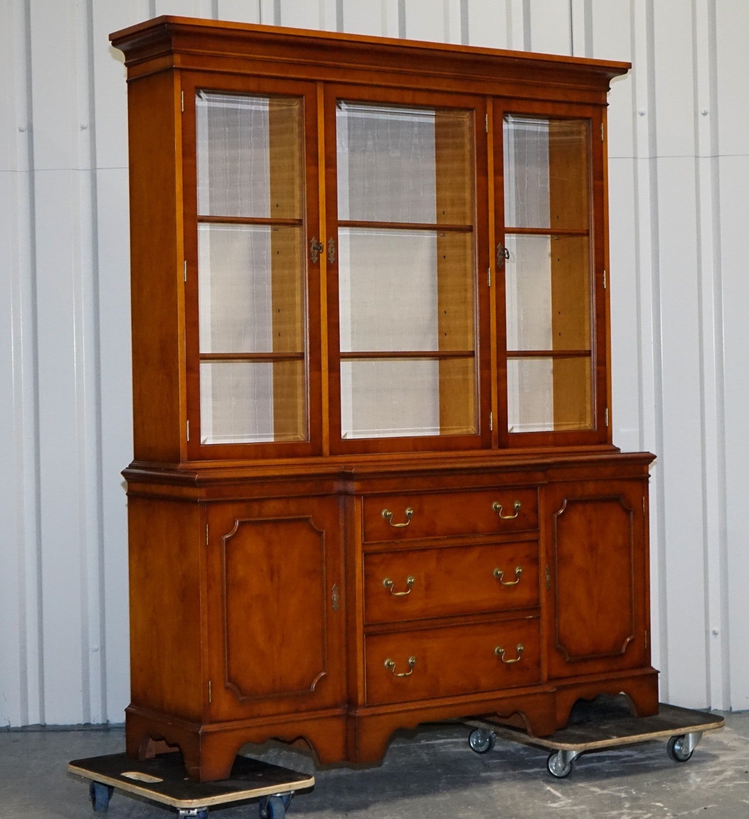 VINTAGE YEW WOOD DISPLAY CABINET MADE BY BRADLEY ENGLAND
