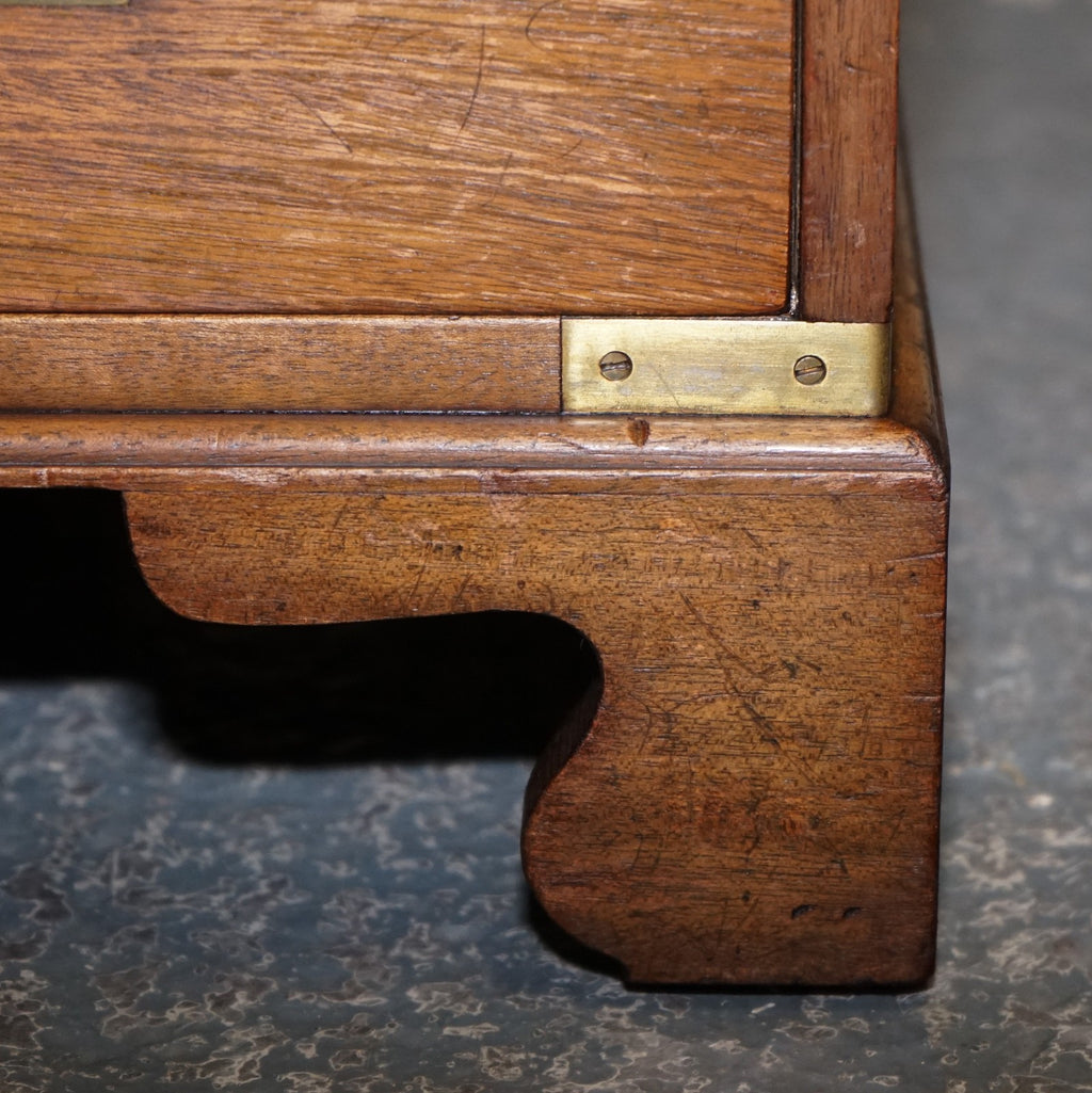 VINTAGE MILITARY CAMPAIGN BEDSIDE NIGHTSTAND SIDE TABLE WITH THREE DEEP DRAWERS