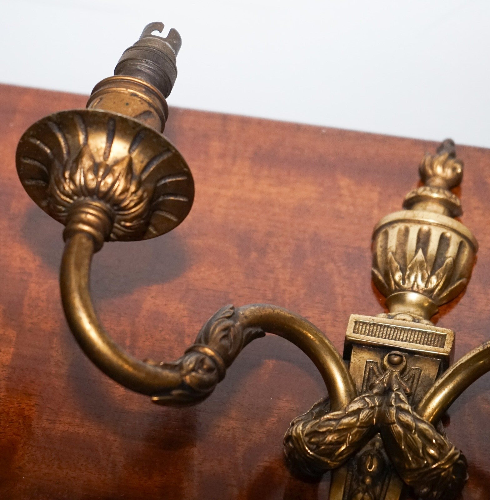 PAIR OF 19TH CENTURY FRENCH BRASS SCONCES TWO BRANCHES WALL LIGHTS