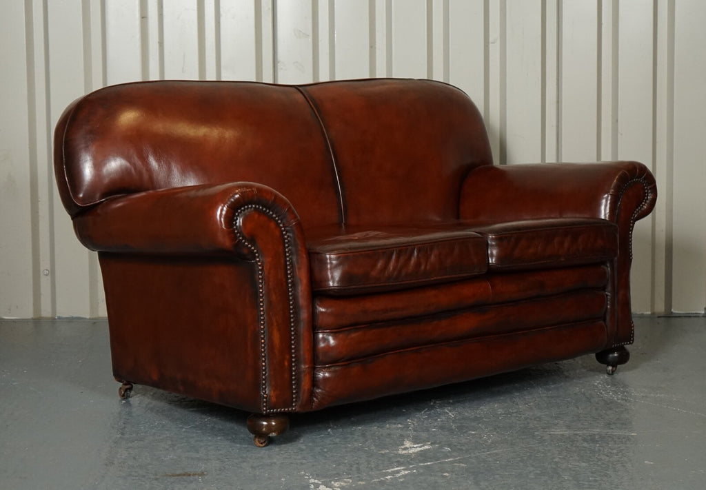 RESTORED VICTORIAN MAROON DYED LEATHER SUITE CLUB ARMCHAIRS GENTLEMAN CLUB SOFA