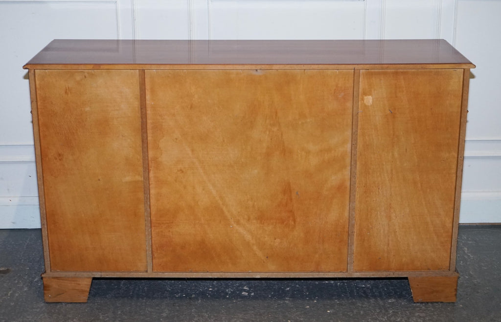 VINTAGE BURR YEW WOOD SIDEBOARD WITH FOUR CUPBOARDS & DRAWERS
