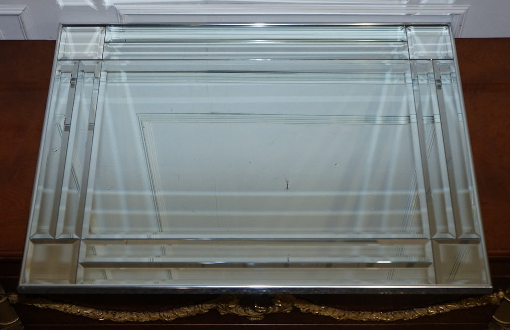 DECORATIVE CONTEMPORARY RECTANGLE WALL MIRROR WITH BEVELED GLASS GREY FRAME