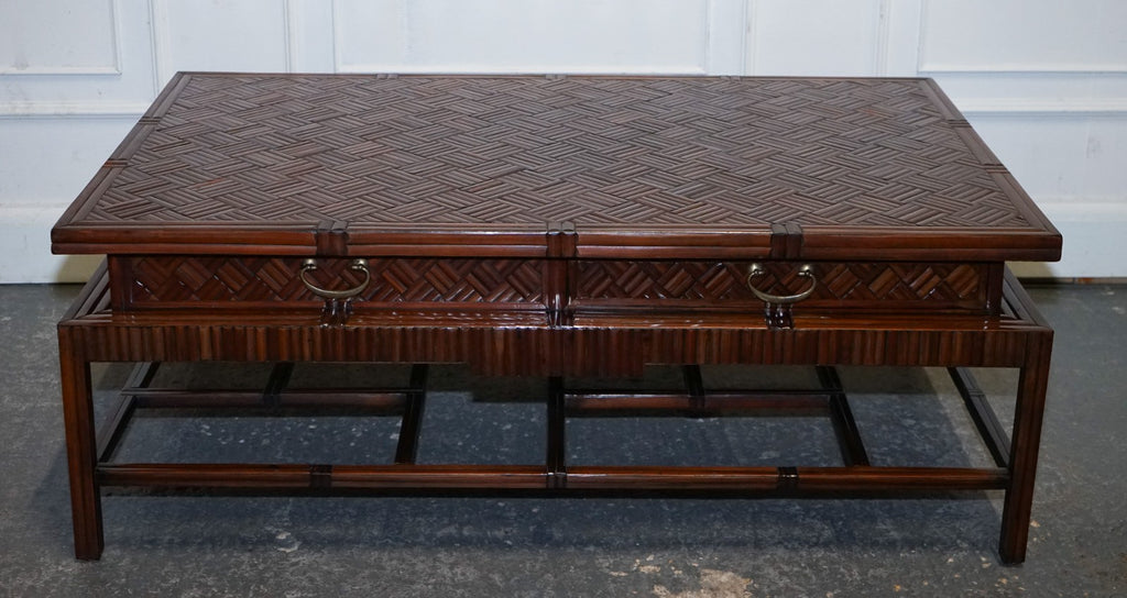 CIRCA 1950'S  MAITLAND & CLASCOE WAVEN FAUX BAMBOO PAGODA COFFEE TABLE DRAWERS