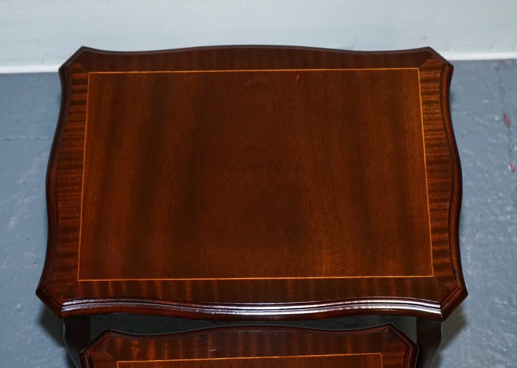 VINTAGE HARDWOOD NEST OF TABLES WITH iNLAY QUEEN ANNE STYLE