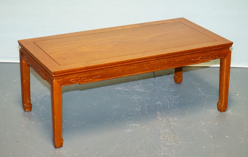 VINTAGE ORIENTAL CHINESE RECTANGULAR TEAK CARVED COFFEE TABLE