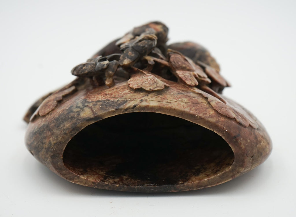 EARLY 20TH CENTRY ORIENTAL CHINESE HAND CARVED FLOWERS SOAPSTONE DECORATIVE POT