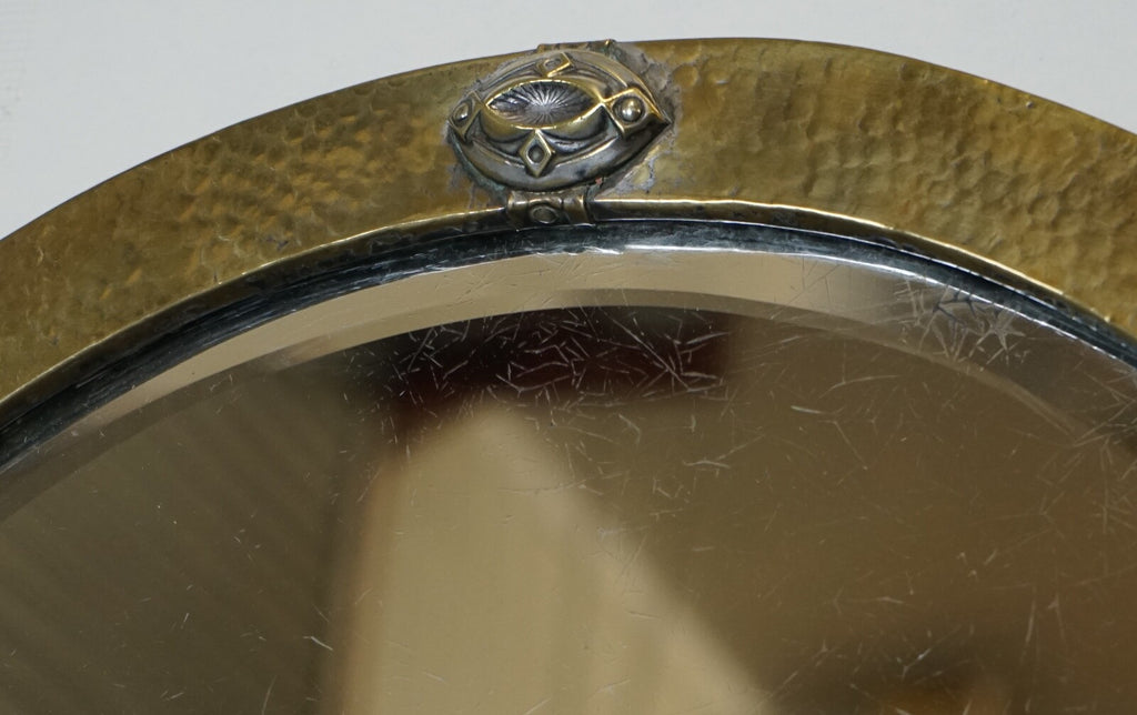 ARTS & CRAFTS LIBERTYS OF LONDON HAMMERED BRASS WALL MIRROR CIRCA 1910