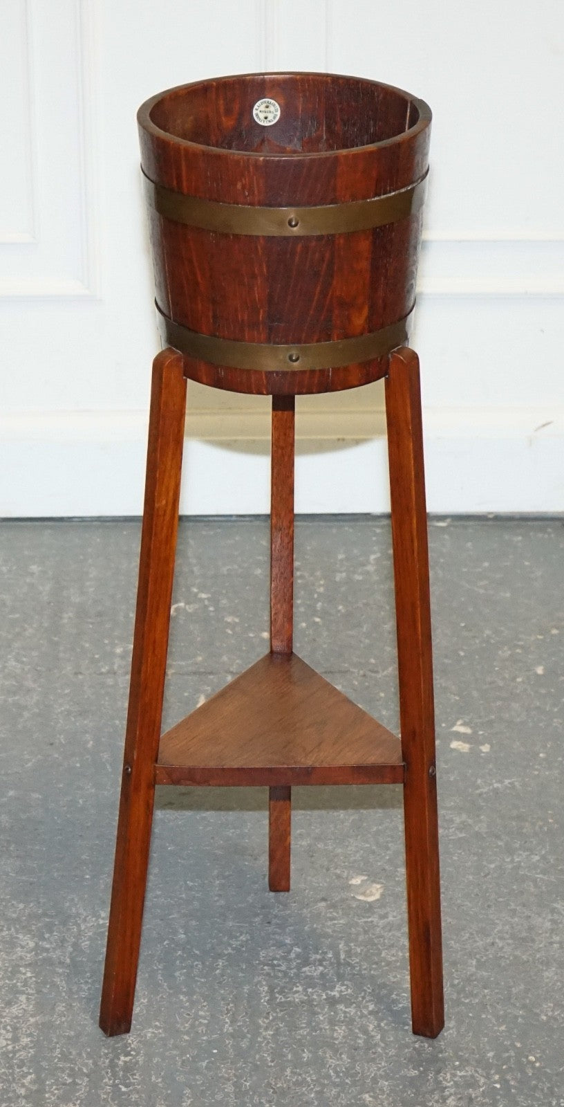ANTIQUE EDWARDIAN OAK PLANT OR CHAMPAGNE STAND BY R.A. LISTER & CO ENGLAND