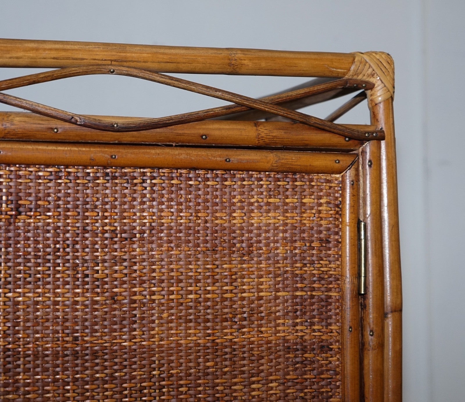 VINTAGE RATTAN AND CANE TWO DOOR AMOIRE OR WARDROBE WITH ONE DRAWER