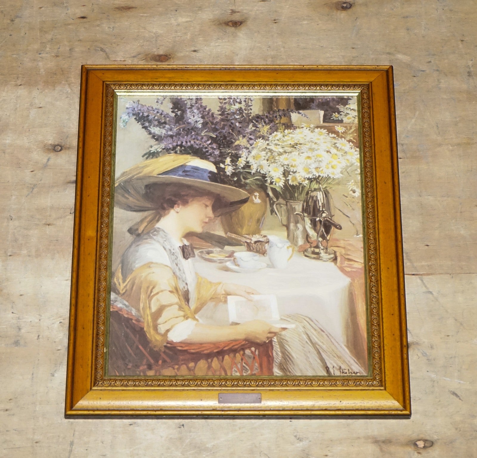VINTAGE PRINT PAINTING ''SUMMER DAYS'' BY ROBERT STUBNER WOODEN FRAME 63 X 52 CM