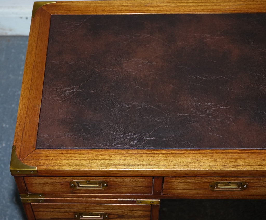 VINTAGE MILITARY CAMPAIGN TWIN PEDESTAL DESK WITH BRASS FITTINGS