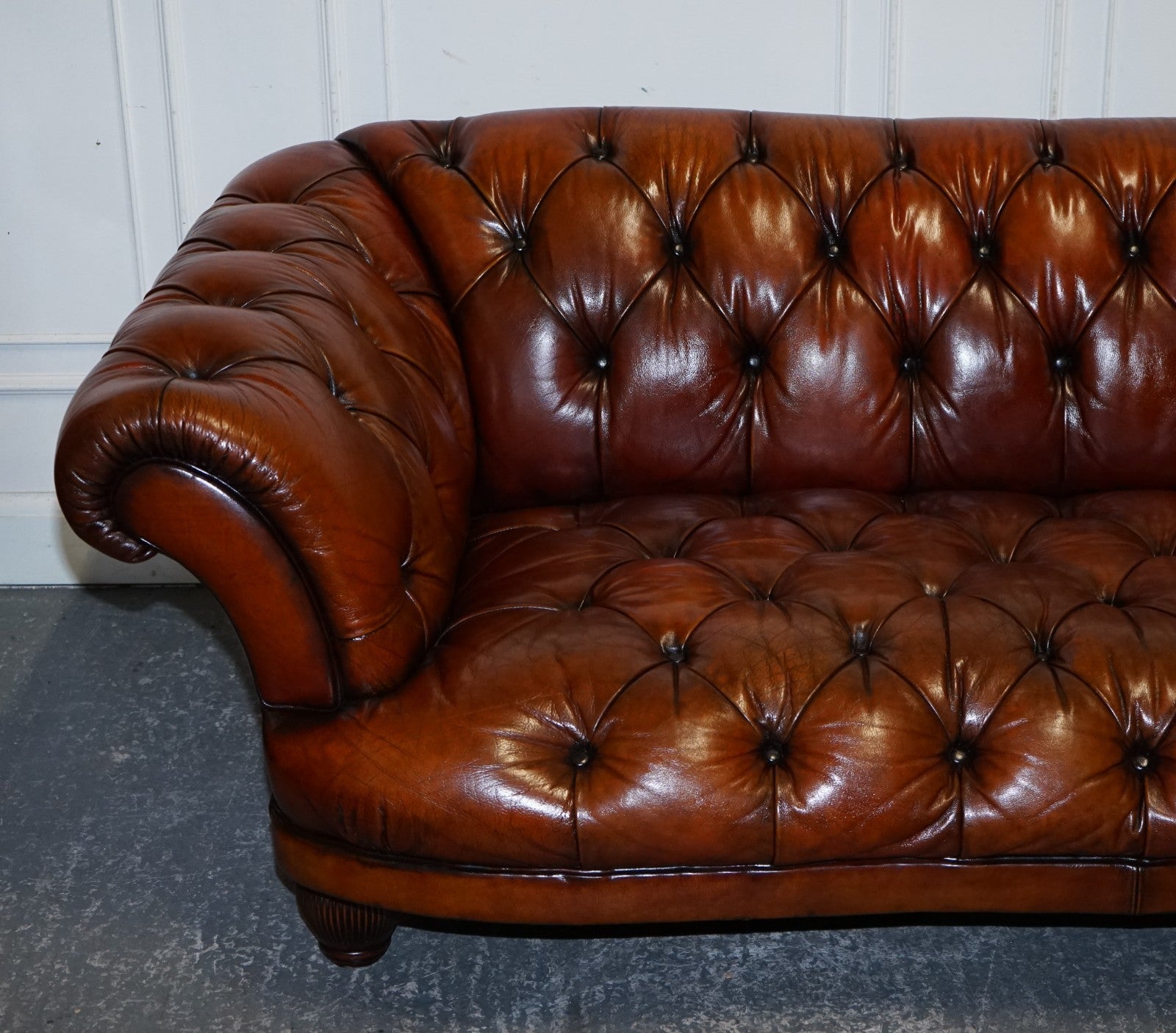 RESTORED HAND DYED LEATHER THREE SEATER CHESTERFIELD TETRAD OSKAR SOFA