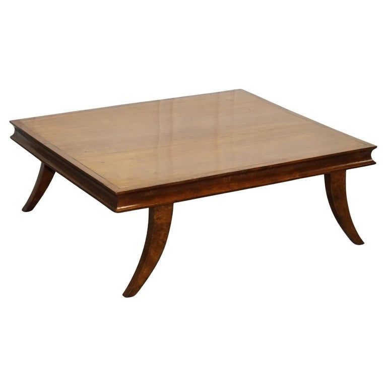 ANTIQUE ART DECO GOLDEN OAK COFFEE TABLE MAPPA BURL TRIM & SPLAYED LEGS