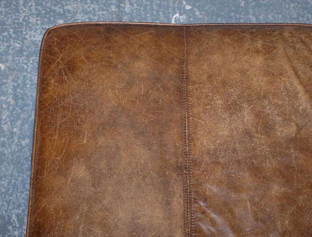 VINTAGE HALO REGGIO GROUCHO BROWN LEATHER OTTOMAN FOOTSTOOL WITH STORAGE SPACE