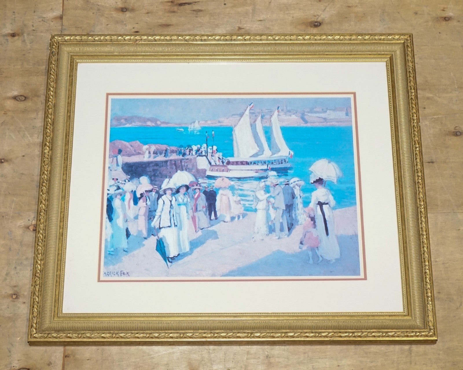 VINTAGE FRAMED ART PRINT  'QUAY AT DINARD' BY ETHEL FOX 78 X 90 CM