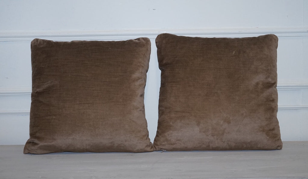 LOVELY VINTAGE PAIR OF BROWN FEATHER FILLED SCATTER CUSHIONS