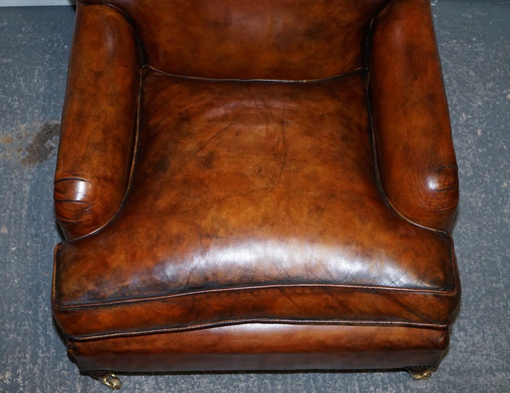 LARGE PAIR OF HOWARD STYLE HAND DYED LEATHER ARMCHAIRS FEATHER FILLED CUSHIONS
