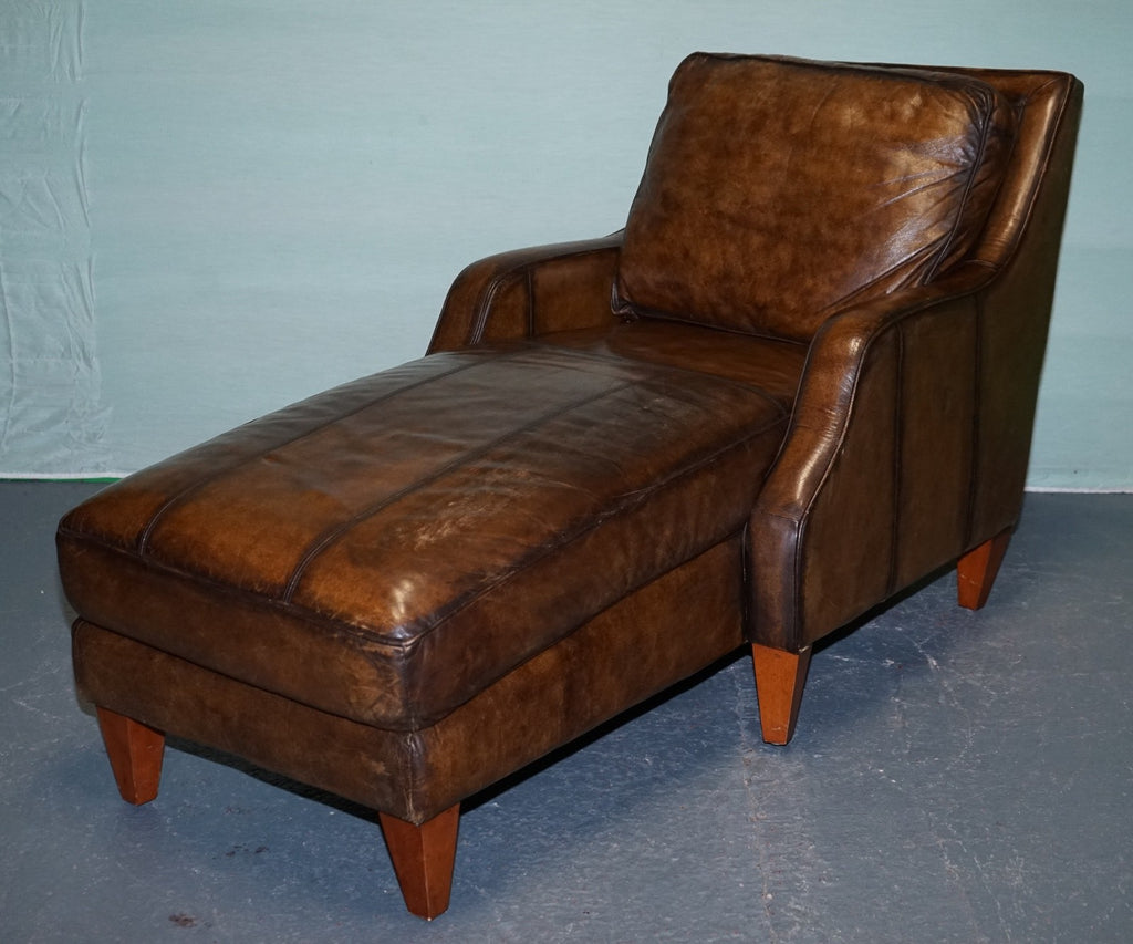 DEEP COGNAC HAND DYED LEATHER CHAISE LOUNGE ARMCHAiR SEATING