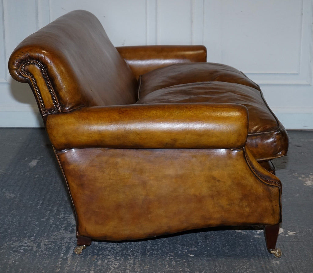 ENGLISH RESTORED HAND DYED LEATHER TWO TO THREE SEATER SOFA