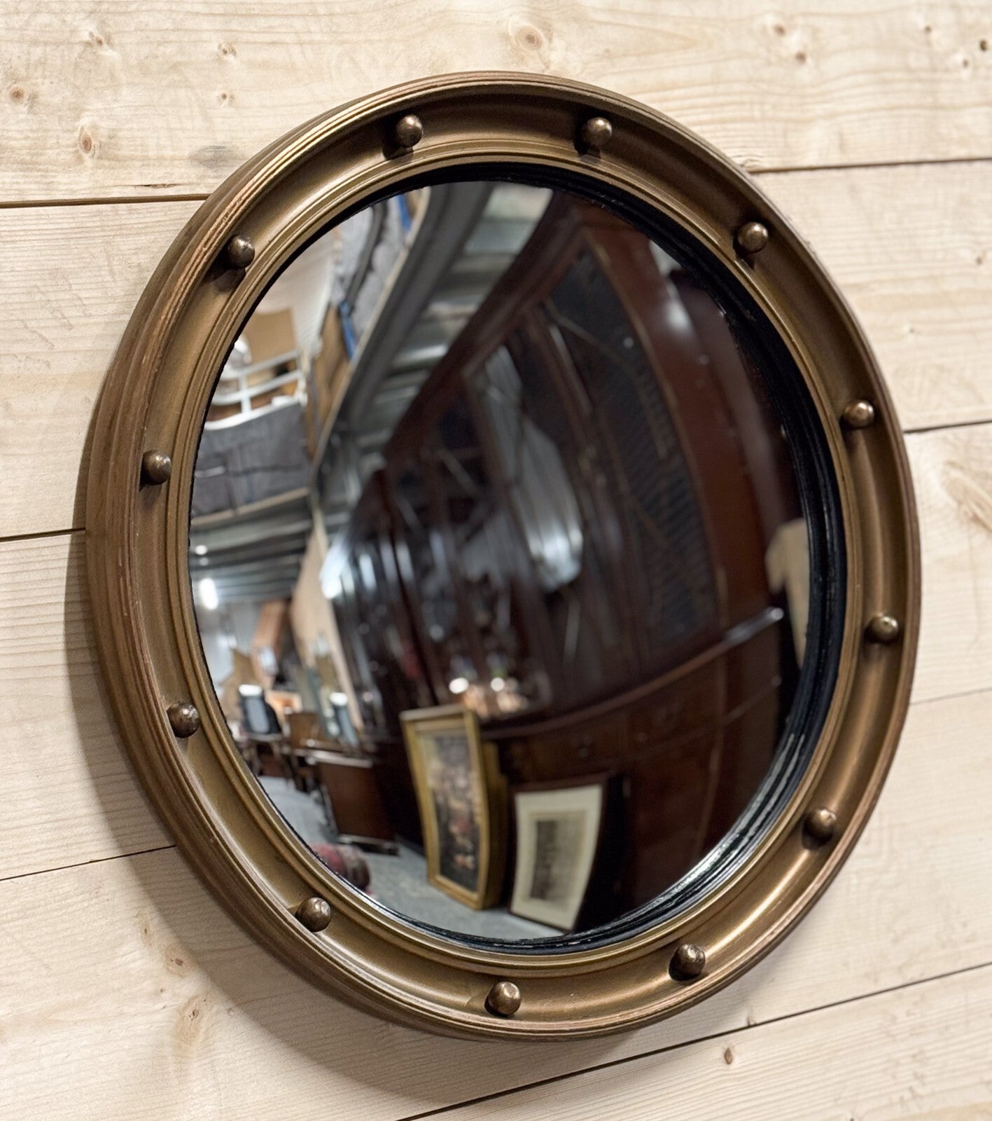 ANTIQUE 1920'S BUTLERS CONVEX GOLD GILT WOOD WALL MIRROR