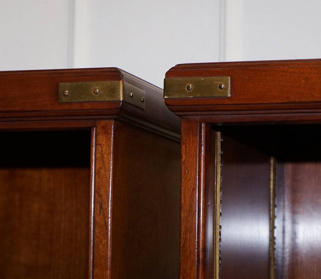 STUNNING PAIR OF KENNEDY HARRODS LONDON MILITARY CAMPAIGN OPEN BOOKCASES