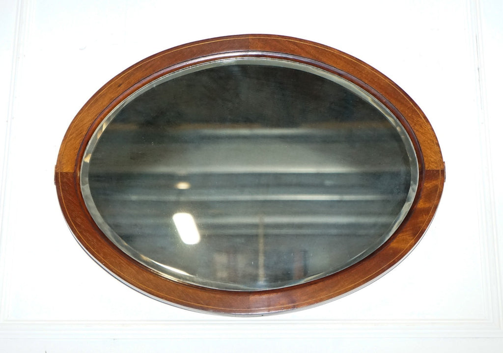 ANTIQUE CIRCA 1910 EDWARDIAN OVAL WALL BEVELED MIRROR
