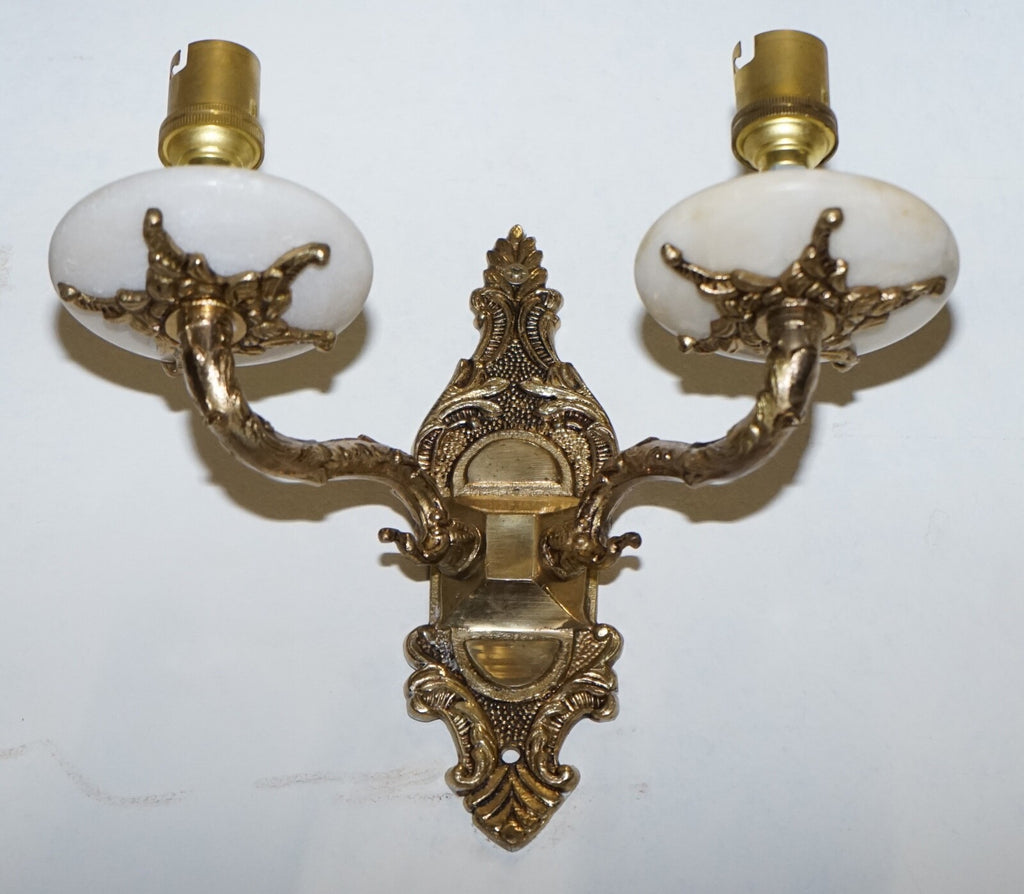 1960'S PAIR OF ALABASTER & BRASS TWIN WALL LIGHTS