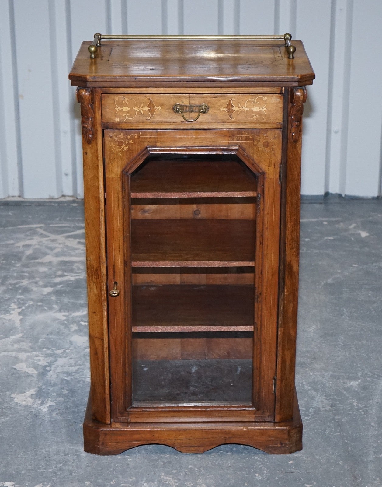 19TH CENTURY VICTORIAN INLAID WALNUT MARQUETRY PIER GLAZED MUSIC CABINET
