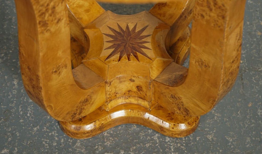 ART DECO BURR WALNUT CIRCULAIR PEDESTAL ROUND CONSOLE CENTER TABLE J1