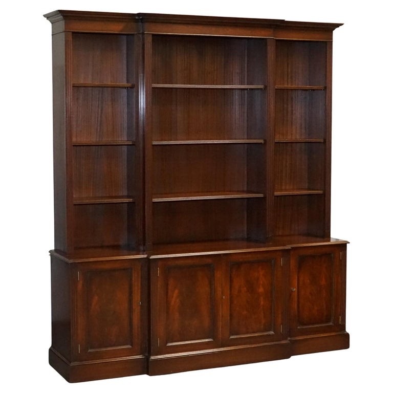 REGENCY STYLE BREAKFRONT OPEN BOOKCASE DISPLAY CABINET SHELVES & CUPBOARDS
