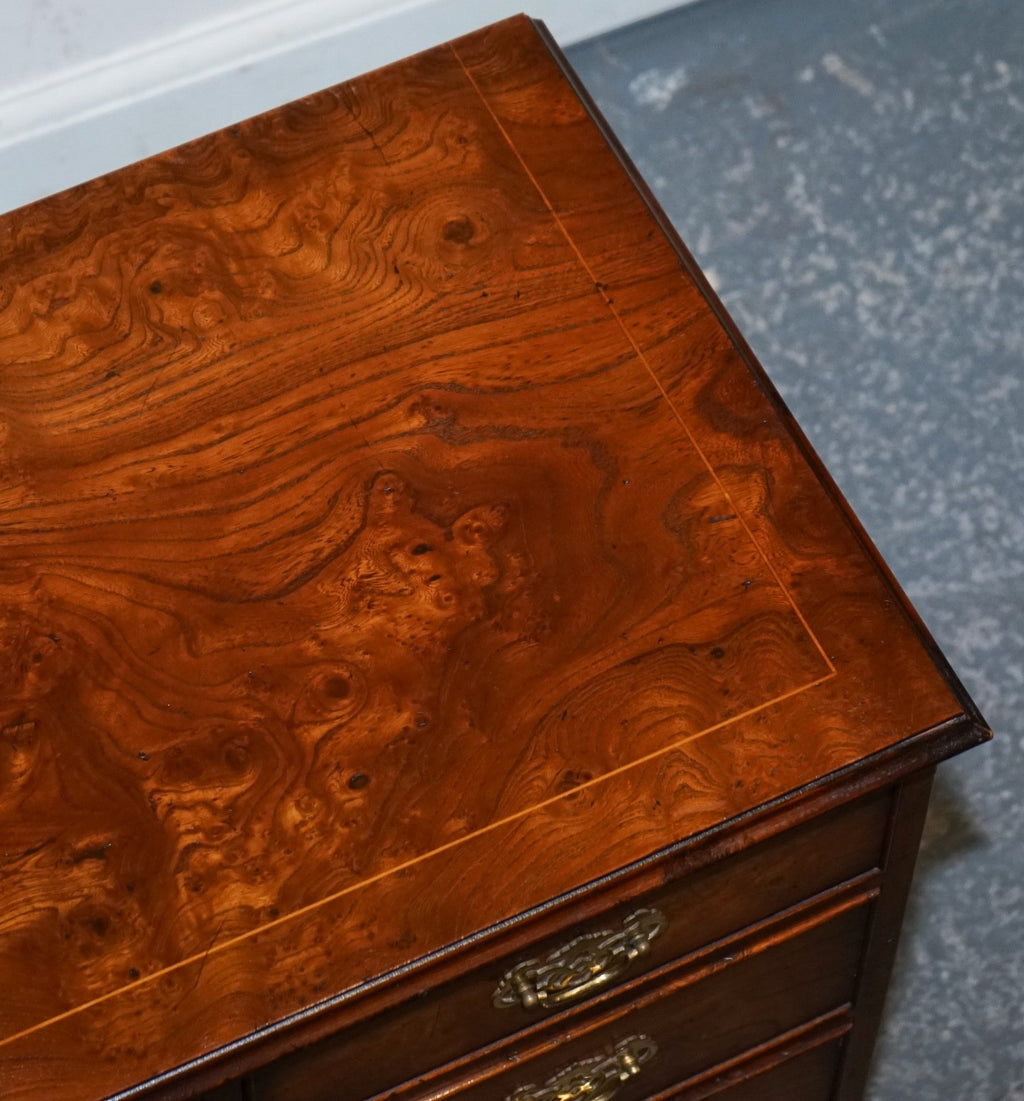 ELEGANT VINTAGE BURL ELM ALL OVER CHEST OF DRAWERS COMMODE BRASS HANDLES