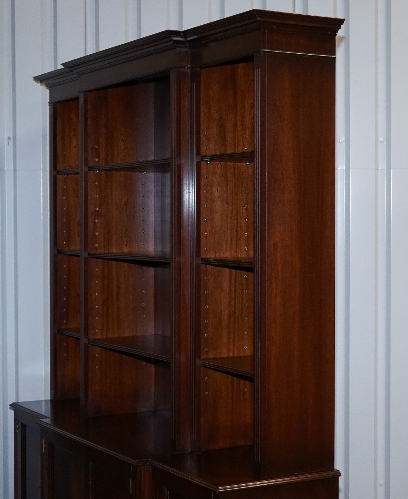 REGENCY STYLE BREAKFRONT OPEN BOOKCASE DISPLAY CABINET SHELVES & CUPBOARDS