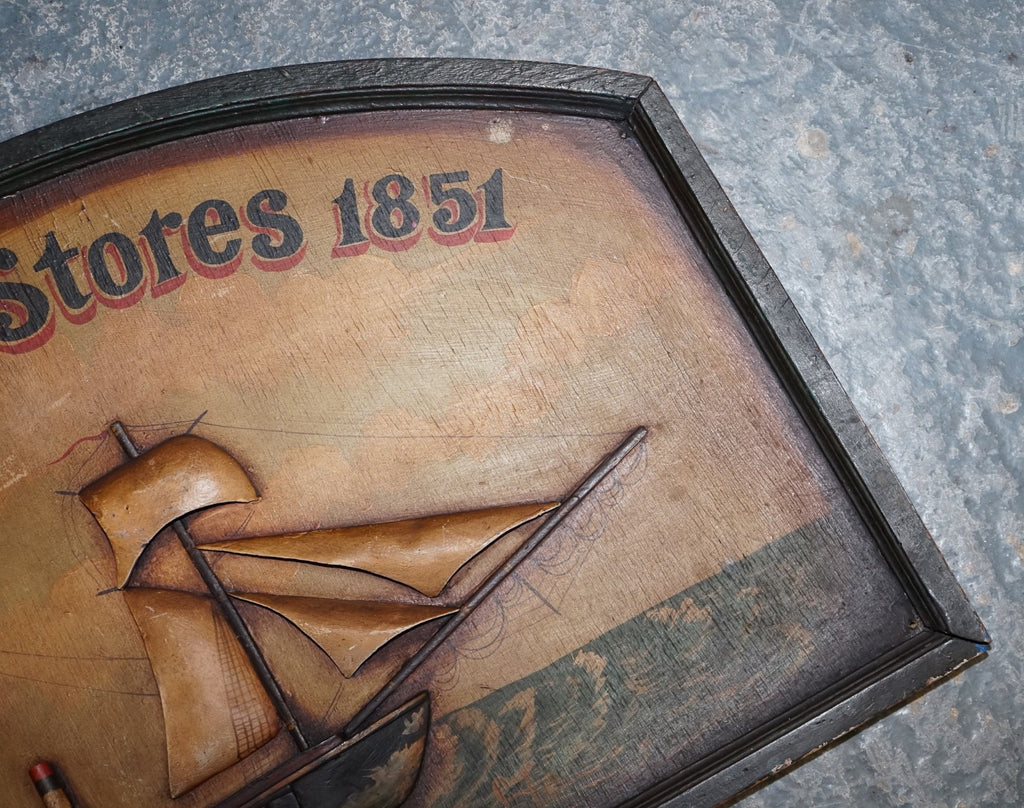 ORGINAL 1960'S PUB SIGN HAND PAINTED ''EST SHIPS STORES 1851'' SOLID WOOD